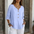 thumbnail image 3 of Women Linen Shirt Oversized Linen Shirts For Women Peasant Blouse Solid Color Work Blouses Gauze Shirts For Women Gauze Tunic Tops For Women Loose Fit Tee Shirt Women Light Blue S, 3 of 8