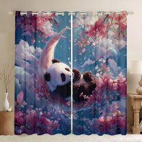 Homewish 3D Kawaii Panda Black Out Curtains for Teens, Pink Cherry Blossoms Curtains Pack of 2 (42x63 Each), Dreamy Sky Moon Bedroom Curtains, Blackout Curtains Bedroom Decor