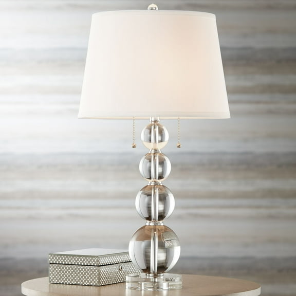 Vienna Full Spectrum Modern Table Lamp 26 1/2" High with USB Dimmer Stacked Crystal Spheres White Drum Shade for Bedroom Living Room Desk Bedside