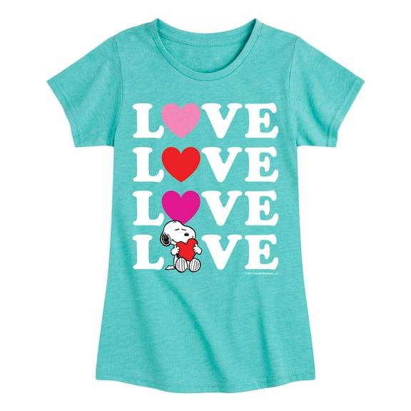 Peanuts - Snoopy Love Stacked - Girls Toddler And Youth Short Sleeve Graphic T-Shirt