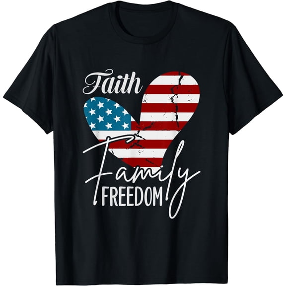 Faith Family Freedom American Flag T-Shirt Black Small