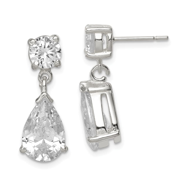 925 Sterling Silver Cubic Zirconia Cz Pear Post Drop Dangle Earrings