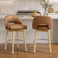thumbnail image 2 of ReNest 27" Swivel Bar Stools, Upholstered Barstools with Wood Legs & Footrest, Counter Height Stools for Kitchen Island & Home Bar, Camel Faux Leather, Set of 2, 2 of 16