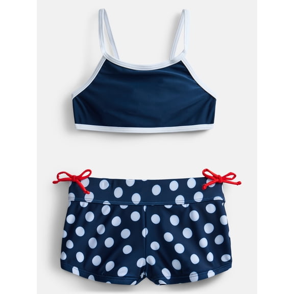 Wonder Nation Girls Polka Dot Top and Shorts Swimsuit Set, 2-Piece, Sizes 4-16