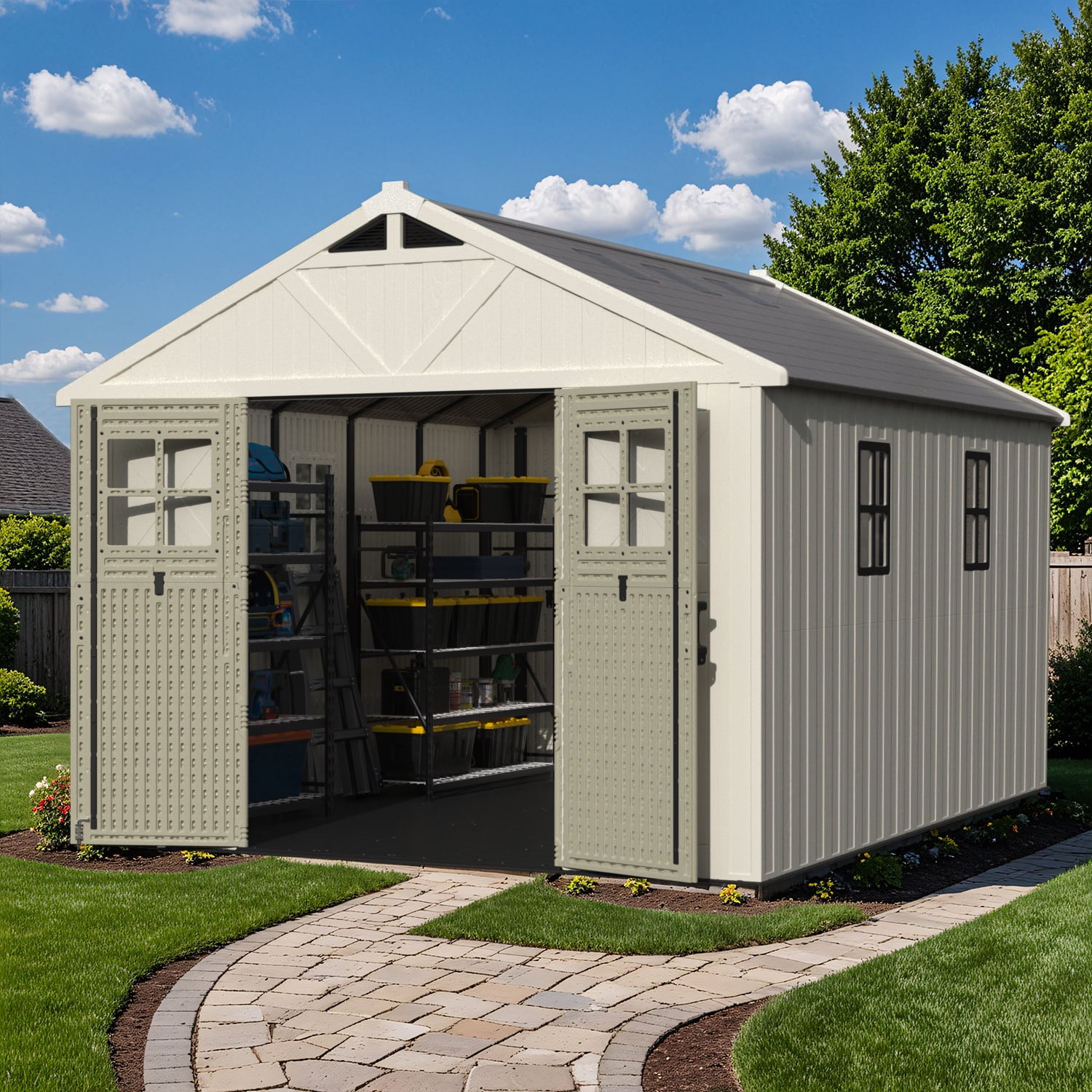 Patiowell 10x12ft Resin Storage Shed with Skylight & Lockable Door – Weatherproof, Spacious Outdoor Shed for Garden & Tools