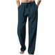 thumbnail image 1 of Ceisia Men's Solid Color Wide Leg Straight Pants with Drawstring Elastic Waist & Pockets Navy L Gifts, 1 of 5