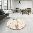 thumbnail image 4 of Ahgly Company Machine Washable Indoor Round Abstract Pastel Orange Area Rugs, 3' Round, 4 of 7