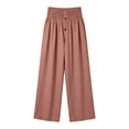 thumbnail image 4 of hoksml Women's High Waist Straight Leg Pants, Casual Button Detail Trousers with Pockets and Shirred Waist, 4 of 5
