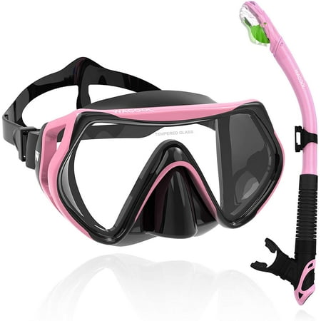 WACOOL Kids Snorkeling Set - Anti-Fog Mask & Dry Snorkel, Junior Scuba Gear For Ages 3-10 (Sky Blue & Pink)