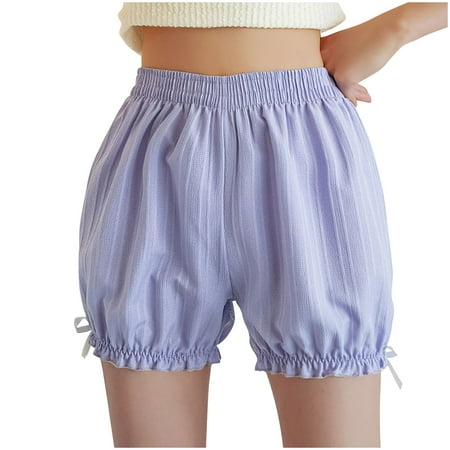 UYISJ Women s Lace Ruffles Pumpkin Panties Dance Bloomers Elastic Waist Booty Shorts Frilly Pettipants Solid Color Purple XXXXL