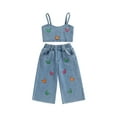 thumbnail image 1 of ZAXARRA 2Pcs Kid Girls Summer Outfits, Sleeveless Butterfly Embroidery Cami Tops + Jeans Set, 1 of 8