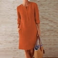 thumbnail image 1 of Robe en Lin de Coton pour Femmes Manches Mi-Longues Robe Unie Col Rond Décontractée Robe de Soirée Tenue de Détente, 1 of 5