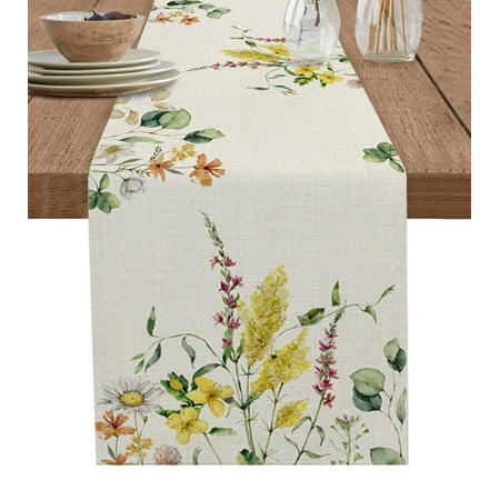

Vintage Flowers Herbs Flax Texture Table Runner Sets Wedding Dinning Table Decoration Kitchen Tablecloths Home Table Runners