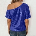 thumbnail image 4 of Off Shoulder Sequin Shirts for Women Sparkly Short Sleeve Dressy Tops 2026 Fashion Holiday Party Outfits Clothes, 4 of 9