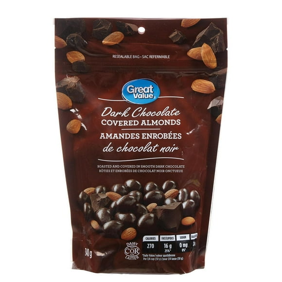 Great Value Dark Chocolate Almonds, Kosher, Made in Canada, 340 g