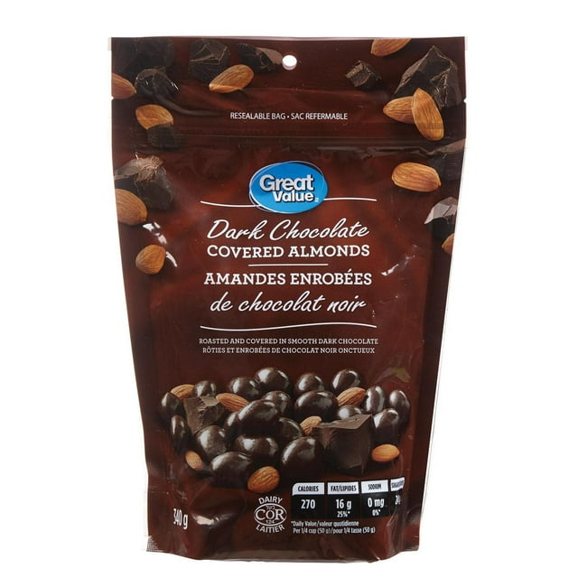 Great Value Dark Chocolate Almonds, Kosher, Made in Canada, 340 g