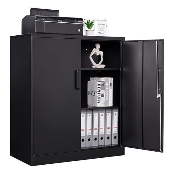 Metal Storage Cabinets with Lock, Small Locker Steel Cabinets, Adjustable Shelves 2 Doors for Home,Office, Warehouse,Garage(Black-36)