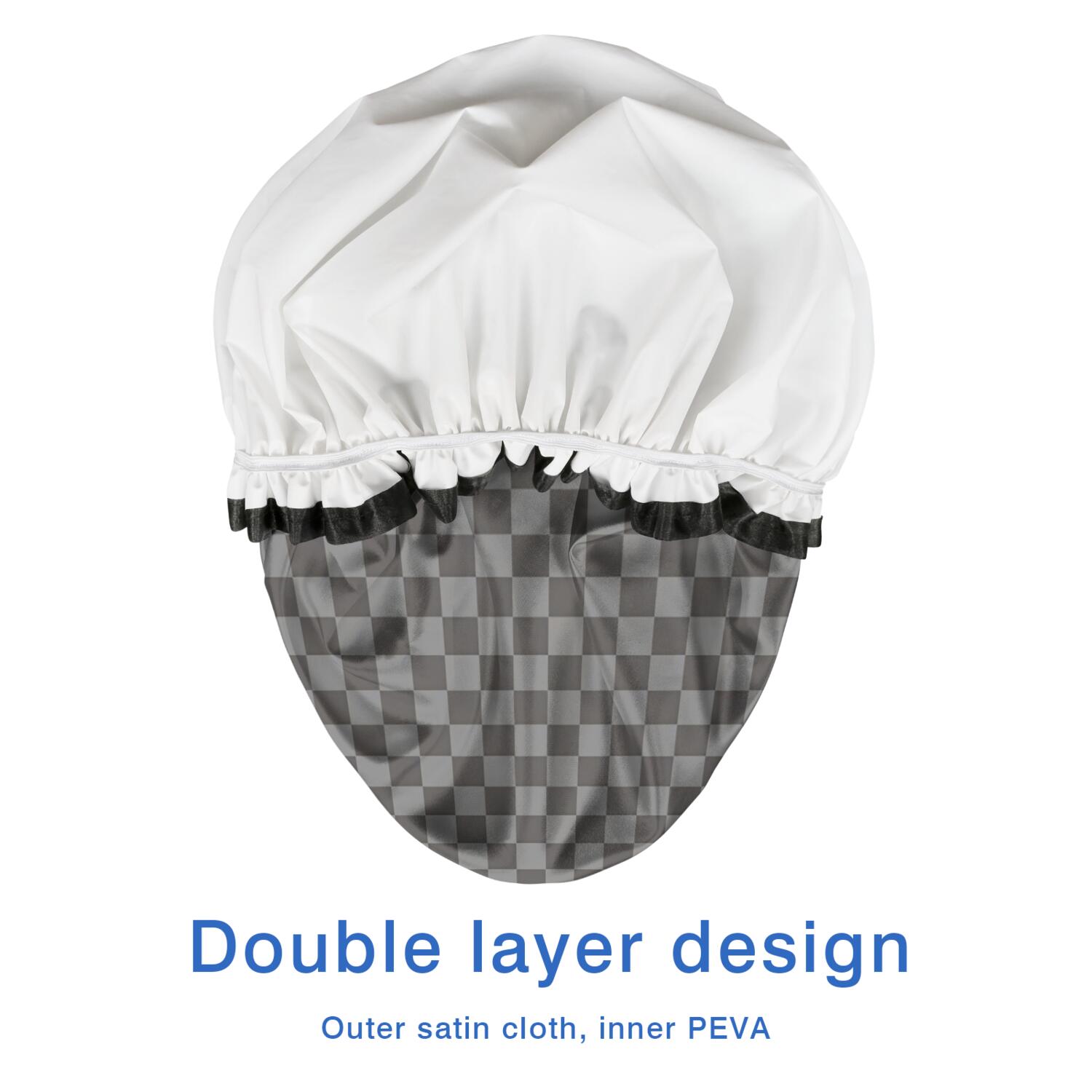 Shower Caps,Gray and Black Checkerboard Pattern Waterproof Shower Cap for Women 4 Pieces,Double Reusable Hair Cover for Shower PEVA Elastic Stretch Hem