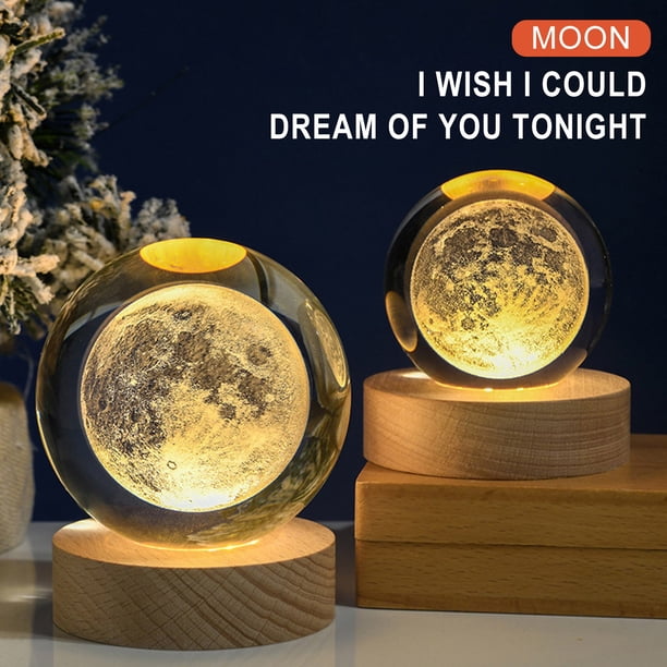 Lámpara de noche de cristal con forma de astronauta y galaxia planetaria brillante, con alimentación por USB, cálida/RGB, ideal como regalo para niños.