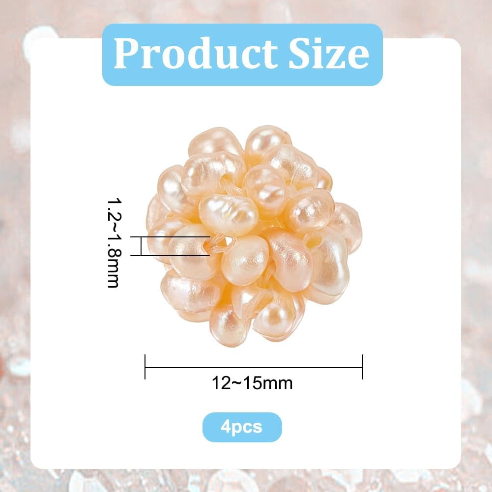 4Pcs Natural Freshwater Pearl Cluster Craft Pearls Beads Ball Cluster 12mm Pearl Beads for Jewelry Making Necklace Pendant Earrings Making Hole: 1.5mm Wheat