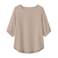 thumbnail image 4 of Neewe Womens Plain Round Neck Half Sleeve Top Curved Hem Blouses Loose Shirts Spring Summer Fashion Casual T Shirts, 4 of 7
