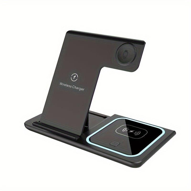Foldable 15W Fast Charging Base for Iphone 15, 14, 13, 12 Pro Max, Apple Watch 8, 7, And Airpods - 3 in 1 Wireless Charger Stand Pad