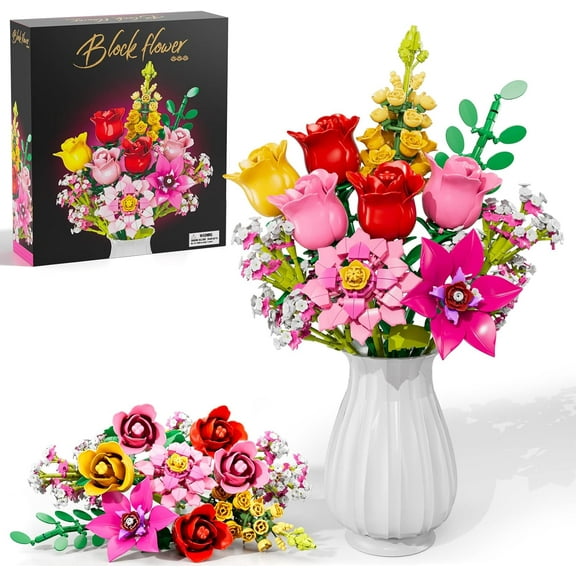 Flower Bouquet Building Set, 11 DIY Plant Bouquet Compatible with Lego, 765 PCS Flower Bouquet Building Toy for Girls Women Adults, Idea Gifts for Valentine's Day Birthdays Mother's Day