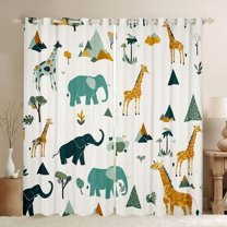 Castle Fairy Cartoon Elephants Giraffe Curtains Pack of 2 (42x84 Each) for Boys Girls,Cute Animal Curtains Blackout,Kawaii Jungle Wildlife Bedroom Curtains,Breathable Home Decor