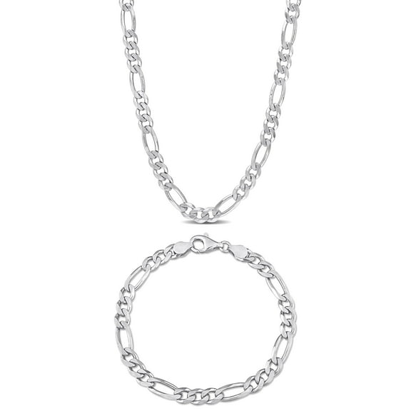 Everly Women's Sterling Silver 5.5mm Figaro Chain Necklace and Bracelet Set - 18 in   7.5 in