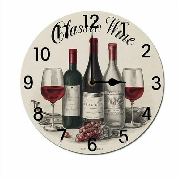 ZXCXRQFa Grapes Wine Glass Bottle Wall Clocks Battery Operated 10 Inch Silent Non-Ticking Quiet Desk Clock Decor for Living Room Home Office School Kitchen