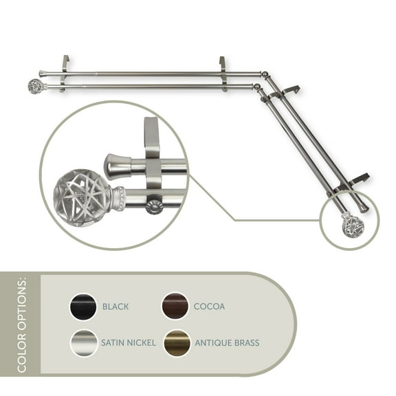 13/16 inch Ruston Corner Window Double Curtain Rod 48-84" - Satin Nickel