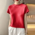thumbnail image 6 of Ltctricy Women's Knit Tops Mock Neck Short Sleeve Solid Color Casual Textured Shirts Trendy Summer Blouses, 6 of 7