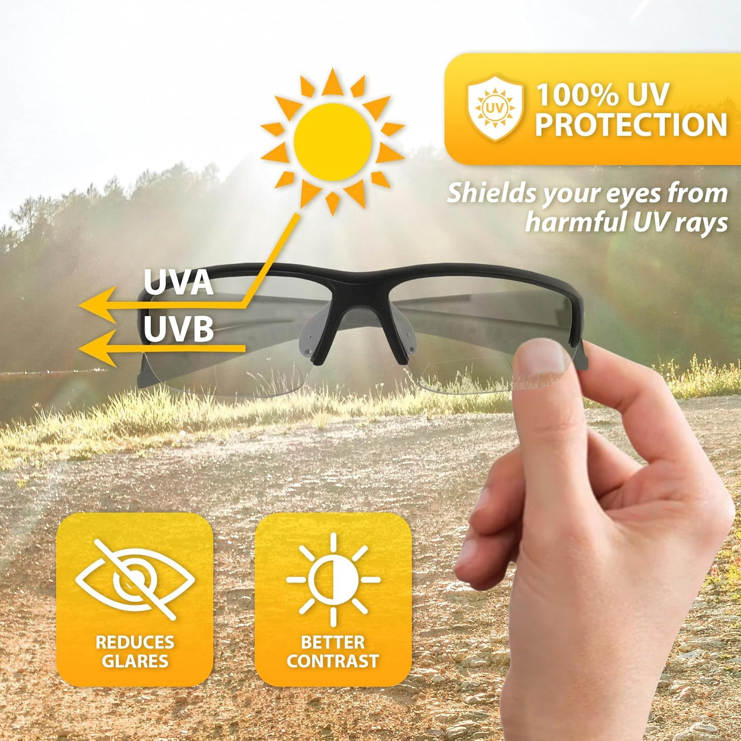 Hercules 7 Auto-Darkening 24-Hour Photochromic +2.0 Bifocal Safety Glasses Clear to Smoke, ANSI Z87.1 Certified