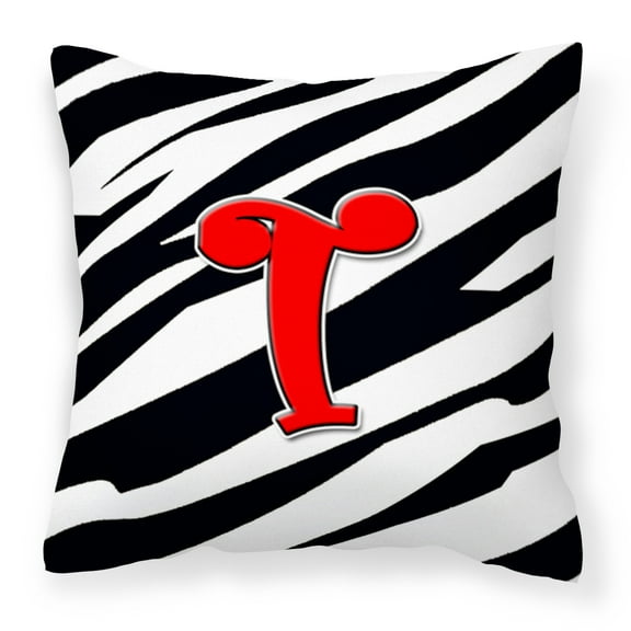 Carolines Treasures CJ1024-TPW1414 Letter T Initial Monogram - Zebra Red Fabric Decorative Pillow, 14Hx14W, multicolor