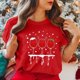 thumbnail image 5 of Gibobby Camisas de Navidad para mujer Camiseta de manga corta con cuello redondo y estampado de Navidad para mujer(Rojo,G), 5 of 5
