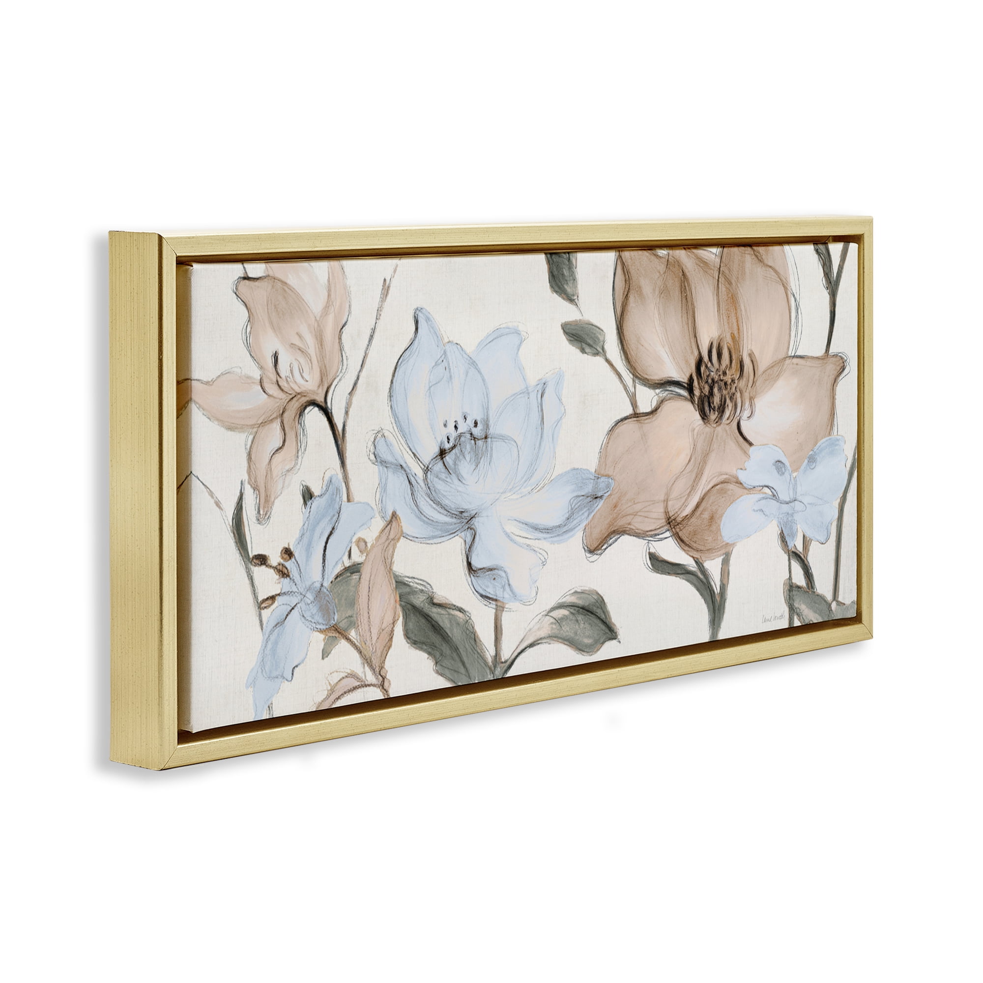 Stupell Industries Soft Whispering Florals Gold Framed Floater Canvas Wall Art, design by Lanie Loreth