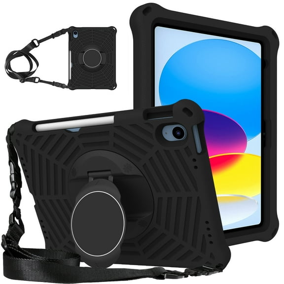 TECH CIRCLE iPad 10th Generation Case 2022 10.9 inch, Shockproof Rugged Drop Protection Cover with 360° Rotatable Kickstand & Shoulder Strap & Pencil Holder for 10.9" iPad Case 2022 Released, Black