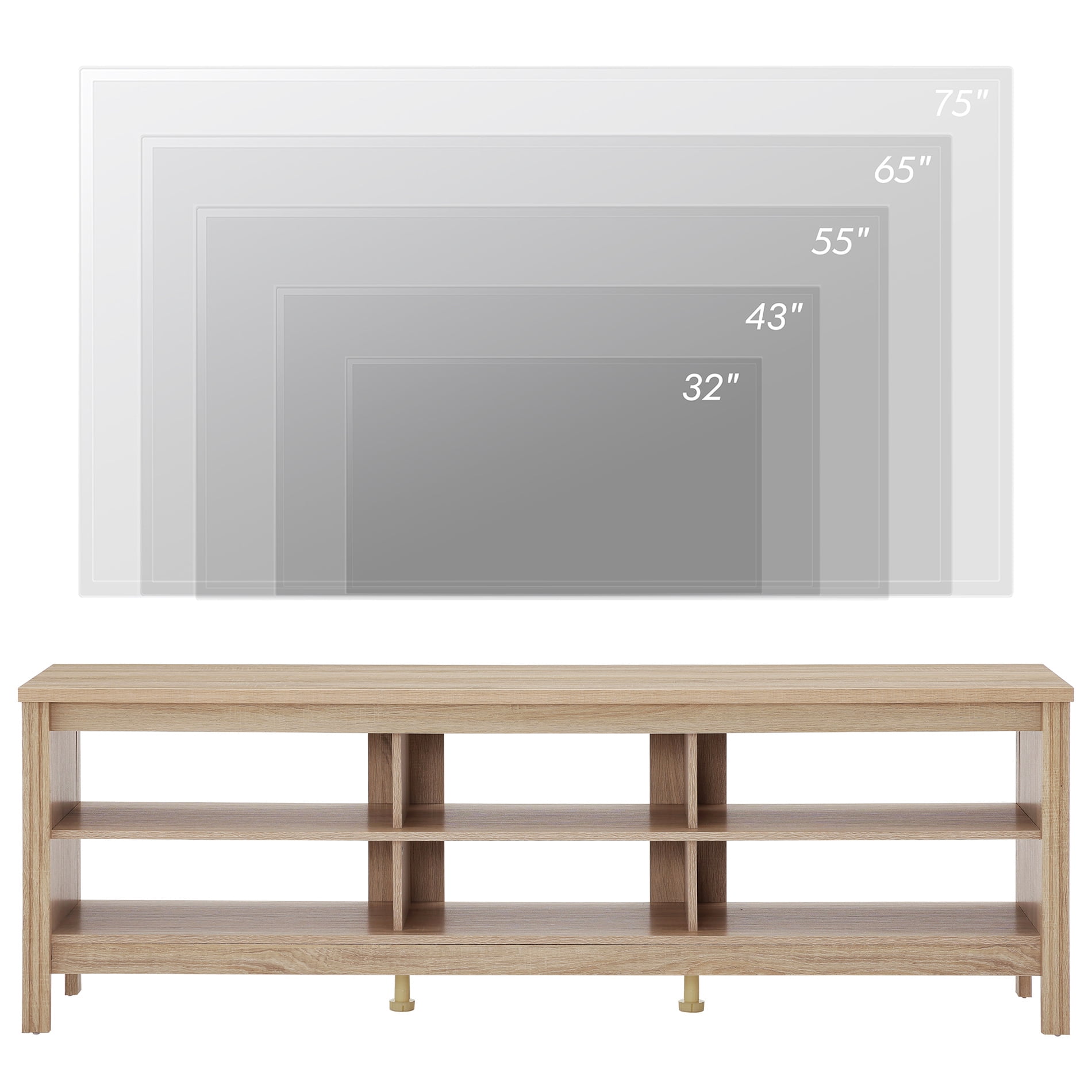 FITUEYES Television Stands, Oak Wood, 70" x 15.5" x 23.6"