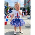 thumbnail image 5 of BemeyourBBs Toddler Baby Girl My First 4th of July Outfits Patriot Independent Summer Clothes 0 3 6 9 12 18 Months Letter Star Print Ruffle Short Sleeve Romper and Tulle Tutu Skirt Headband Set, 5 of 9