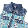 thumbnail image 2 of Bienzoe Girl's Plaid Denim Sleeveless Blouse Casual Tank Tops Turquoise/white 12, 2 of 11