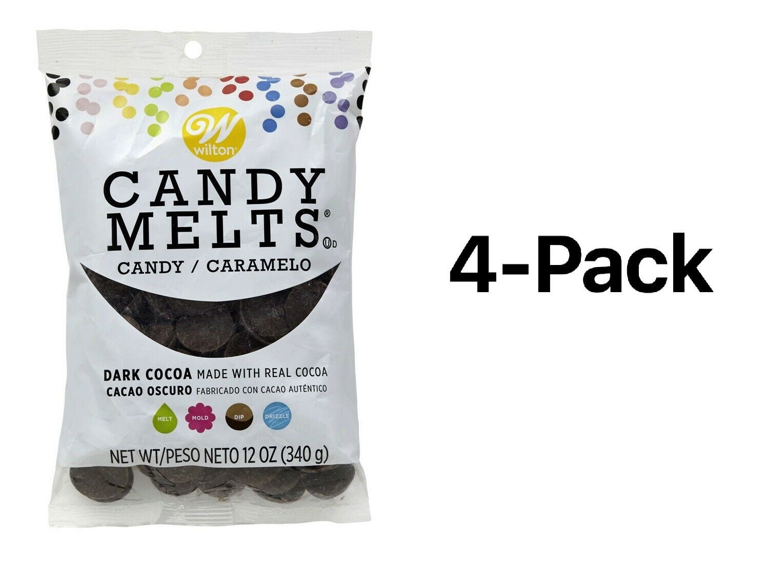 Wilton Candy Melts, Dark Cocoa Made with Real Cocoa 12oz Bag (Pack of 4