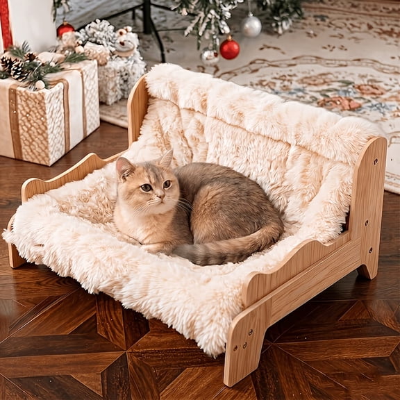 Raised Solid Wood Pet Couch Bed Elevated Modern Cat & Dog Sofa Chair With Thick WideWood Frame, Space-Saving, Cozy Pet Furniture For Apartments, Suitable For Cats & SmallDogs, Cat Sofa, Cat Bed,