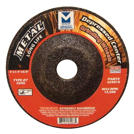 Mercer Single Hole - Mercer Industries 624030 Depressed Center Grinding Wheel of Type 27 A24U 4-1/2