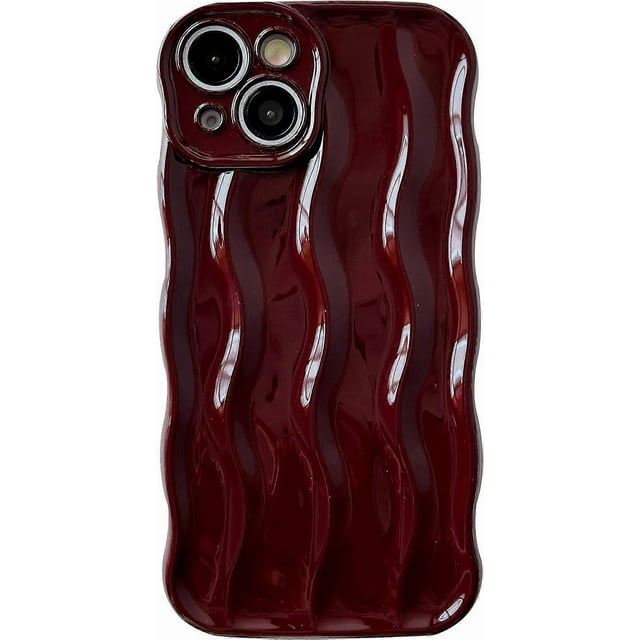 Water Ripple Pattern Curly Wave Frame Soft Compatible with iPhone Case (Red,iPhone 15)