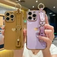 thumbnail image 3 of for iPhone 15 Pro Max Case with Hearts Wrist Strap Stand Camera Protection Luxury Glitter Plating Soft Silicone TPU Protective Case for Women Girls (Purple), 3 of 12