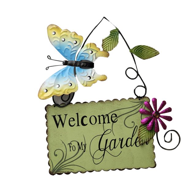 Tarjeta De Bienvenida De País Retro Decoración De Pared De Bienvenida De Hierro Forjado Colgante De Decoración De Casa Con Temática De Jardín Con Pintura Flores De Mariposa Para Restaurante De Hotel Advancent HA027895-01