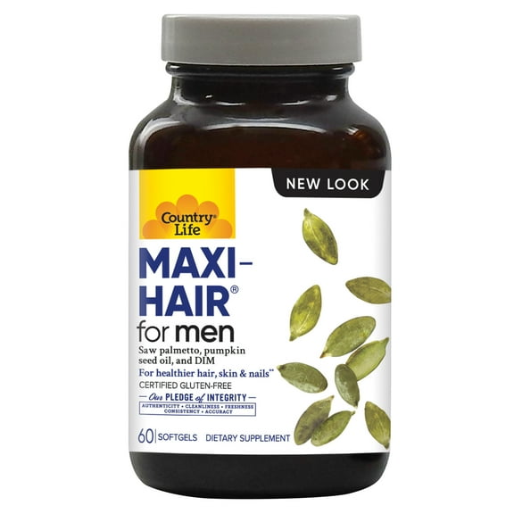 Country Life Maxi-Hair for Men with Saw Palmetto, DIM & Biotin, Hair Support, 60 Softgels, Certified Gluten Free