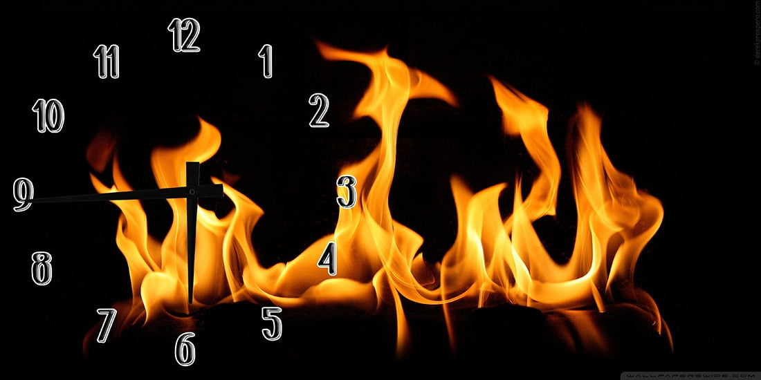 Large Wall Clock Fireplace Flames Man Cave Garage 12 x 24 Inch Wall Art