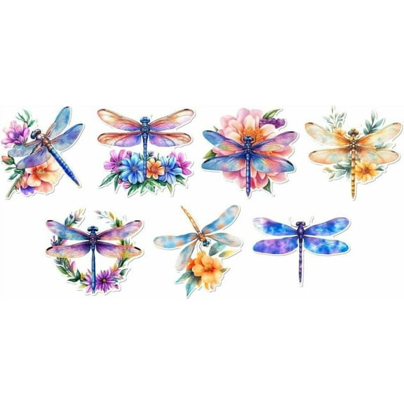 7Pcs Dragonfly Flowers Vinyl Decal Car Sticker Self Adhesive Dragonfly Flowers Print Car Decal Waterproof Reflective Vinyl Funny Sticker for Cover Scratches Window Laptop Truck Bumper Decor