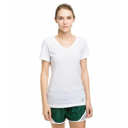 Soffe 6540V100SML Stage Juniors Polyester & Cotton Short Sleeve V-Neck Tee, White - Small
